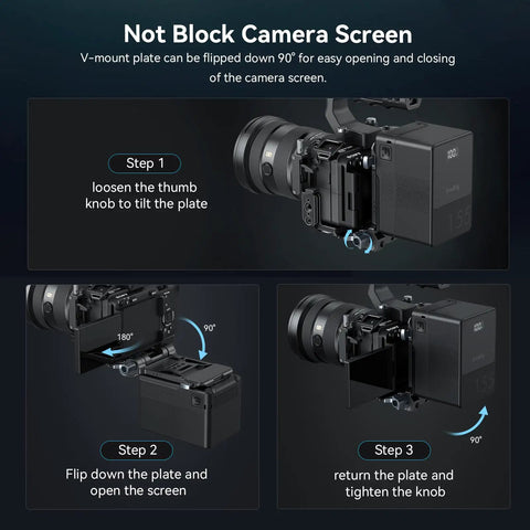 Steps to fold Foldable V Mount Battery Plate With Tool Free Quick Install Arca Compatible Baseplate For Mirrorless And DSLR Cameras