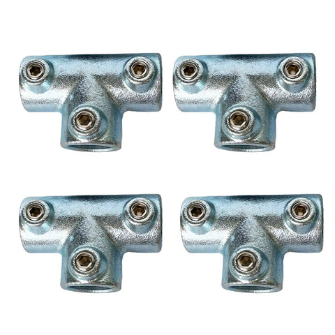 Half Inch Galvanized Steel Pipe Tee Connector 4 Pack Three Socket Joint Fittings For DIY Railings Shelving Canopy Frames