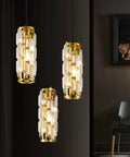 Three Light Crystal Pendant Light Fixture With Bulbs Included Brushed Brass Island Pendant For Kitchen 60-Inch Adjustable Cord