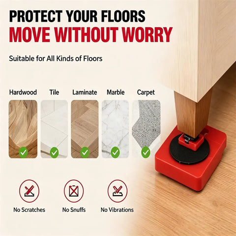 Ditch The Back Pain And Upgrade Your Move Game With This Heavy Duty Steel Sofa Lifter Set That Handles 220 Pounds Easily For Washing Machines Or Fridges with floor protectors on hardwood.