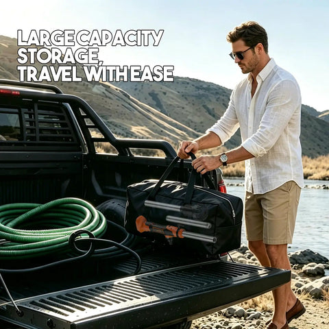 Man loading Heavy Duty Battery Powered Stick Water Pump With Three Speed Adjustable Motor into a truck for easy transport.