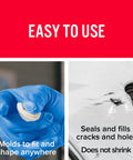 PlasticWeld Two Part Epoxy Putty for Plastic Repair, 2 oz kit shown molding and repairing auto bumper damage.