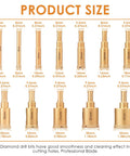 Hefty 12 Piece Diamond Hole Saw Kit With Full Drill Bit Set Designed For Smoothly Drilling Ceramic Tile Glass And Brick Tough Core Bits - Product size chart of 12 diamond drill bits.