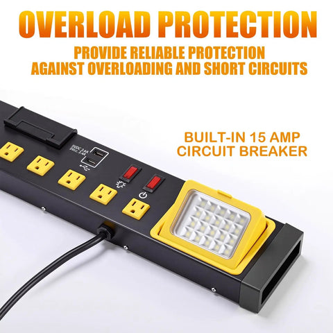 Heavy Duty 6 Outlet Power Strip With Built In Led Work Light And Dual Usb Charging Ports For Desk And Travel Setup Goes Hard While Handling Every Phone And Gadget Smooth No Cap