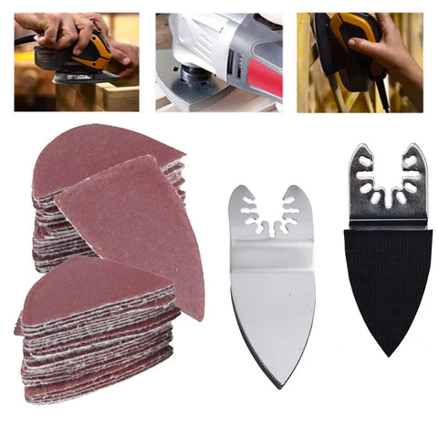 51Pcs 50mm Triangular Finger Oscillating Sanding Pads Kit with finger sand disc and triangular pads.