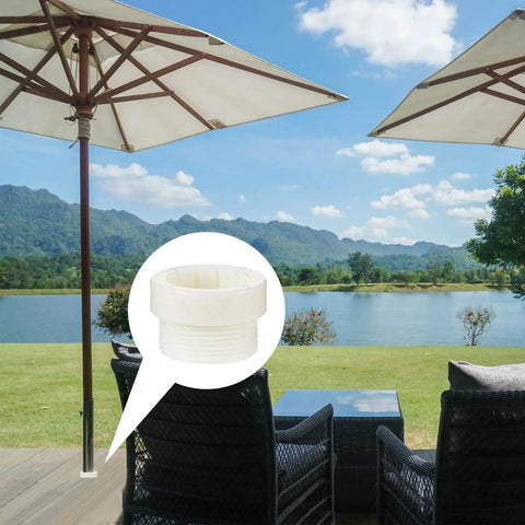 Poolside setup with umbrellas using Two Pack Pool Umbrella Stabilizer Sleeves, Threaded Adapter For Outdoor Patio Poles, 1 3/4 Inch Insert, White.