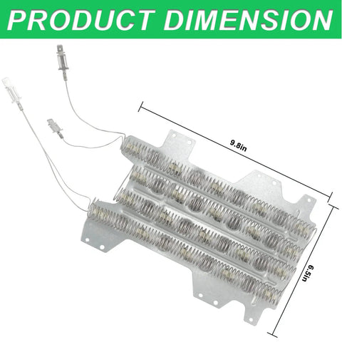 Samsung Dryer Heating Element Replacement Kit with dimensions, upgraded stainless build for longer life and efficient drying.