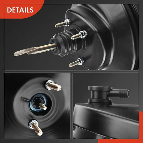 Tough As Nails Vacuum Brake Booster For Ford Bronco And F150 1994 To 1996 detail view showing steel housing and threaded studs.