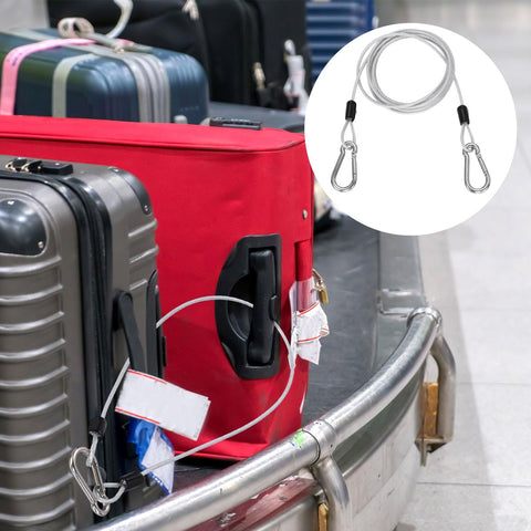 Heavy Duty PVC Coated Security Steel Cable With Snap Hooks 4.9 Ft Double Loop Wire Rope Lock securing luggage on conveyor