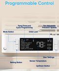 Front view of programmable control panel for 8 Inch Room To Room Through Wall Fan With Remote 320 CFM Air Transfer Quiet DC Motor 10 Speed