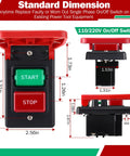 Kickass On Off Switch For Table Saw And Woodworking Gear Dual Voltage 120V 230V Single Phase Circuit Breaker Panel dimensions and buttons