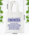 Canvas Tote Bag for Women Engineers Dope Reusable Grocery Shopping Work Travel Tote with Engineering Theme Gift White Durable Lightweight Everyday Carryall featuring engineering definition print in blue.