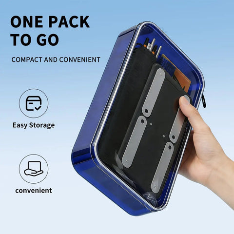 Hands holding compact storage box for Portable Badminton Net Set With Adjustable 8.9 Ft Height Foldable Outdoor Indoor Net System