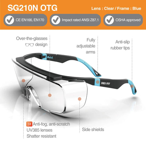 OTG Safety Glasses All Day Comfort For Over Prescription Glasses With Anti Fog And Scratch Resistant Lenses Z87.1 Certified