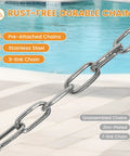 Close-up of stainless steel chains for Caribbean Rope Hammock For Outdoors Extra Large 13 Ft Two Person Hand Woven Polyester XL Hammock