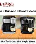 Two Keurig K Duo coffee makers with cups, suitable for Reusable Gold Tone Mesh Coffee Filter For Keurig K Duo, 8 To 12 Cup Basket.