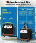 Underseat Carry On Luggage With Spinner Wheels 16 Inch Rolling Laptop Bag For Women with size comparison chart in airport