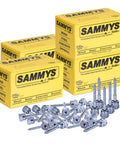 Wood Mount Threaded Rod Anchor For Quick Install No Predrill Needed Twenty And Three Eighths Inch Size Steel With Zinc Finish One Quarter By Two Inch Screw Length Pack Of 100 Heavy Duty Wood Fastening Solution boxes and screws shown.