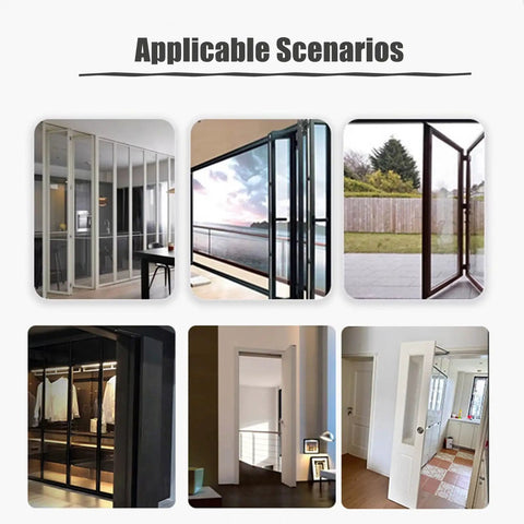 Various scenarios showcasing No Sweat 180 Degree Folding Door Hardware Heavy Duty Wall Hugger Pivot Hinge Kit in use.