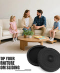 Tough Non Slip Furniture Pads For Hardwood Floors 8 Pack 2 Inch Anti Skid Floor Guards With Grippy Tpu Casters shown with family on sofa.