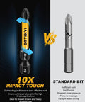 DTTIYXI yellow magnetic Phillips screwdriver bit with PH2 label and 1/4 in hex shank shown beside a silver standard bit on gray background