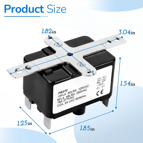 General Purpose 24V AC Relay With 12A Load And SPDT Contacts for reliable fan control shown with dimensions and metal mounting bracket.