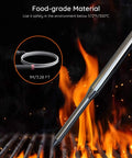2-Pack 2.5mm Probe Replacement For H5055 Meat Thermometer, durable stainless steel probe shown over grill flames with 1m cable inset