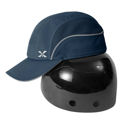 Lightweight Safety Bump Cap Baseball Hat Style With Removable ABS Shell And Foam Padding, HDPE Interior, DWR Polyester, Navy Blue