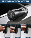 GIMILI Touchless Kitchen Faucet with Pull Down Sprayer multi-function nozzle showing stream, spray, and pause settings.
