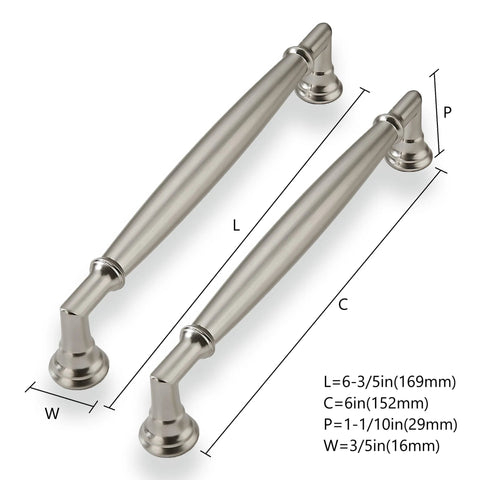 10 Pack 6 Inch Brushed Satin Nickel Cabinet Pulls Durable Solid Zinc Alloy Round Cabinet Hardware