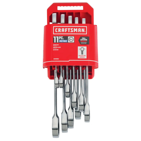 Ratcheting Wrench Set Metric 11 Piece 72 Tooth Box End Quick Engagement 15 Degree Offset Chrome Finish in case
