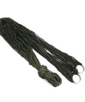 Bold Mesh Hammock With Nylon Rope For One Person Outdoor Camping Gear Army Green Breathable Hanging Chair For Backyard Or Campsite Chill Zone And Relaxation showing folded mesh and metal rings