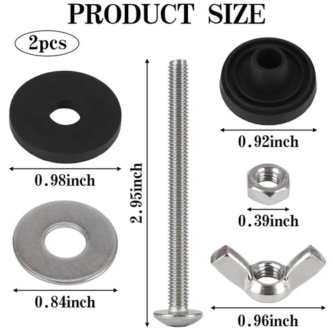 Premium Stainless Steel Toilet Seat Screws And Heavy Duty Bolts With Waterproof Rubber Gaskets For Universal Easy Install No Sweat Hardware Kits Built Tough To Fix Bathroom Leaks Fast - includes two bolts and washers.