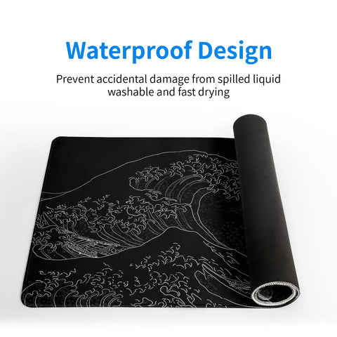 Japanese Sea Wave Large Mouse Pad Extended 31.5 By 11.8 Inches 3mm Thick Non Slip Rubber Base Desk Mat For Gaming And Office Wide Surface