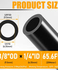 Diagram showing PA12 Nylon Three Eighths Inch Outer Diameter Air Line Brake Hose dimensions, 65.5 Feet Long, 20 Meters, Black Tubing.