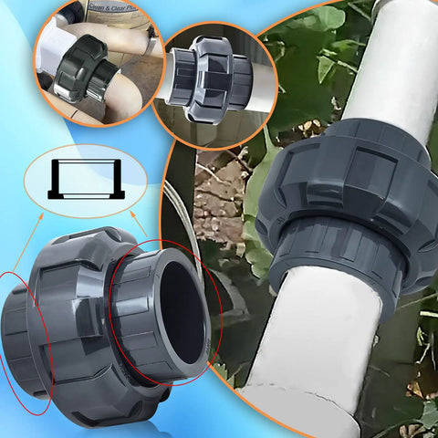 Two Pack One And One Half Inch Slip Union Coupling Adapters Schedule 80 with EPDM O Ring socket to socket grey, installed view