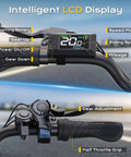 Handlebars of a Powerful 1000W Peak Electric Bike for Adults with 48V Battery showing smart LCD display and controls.
