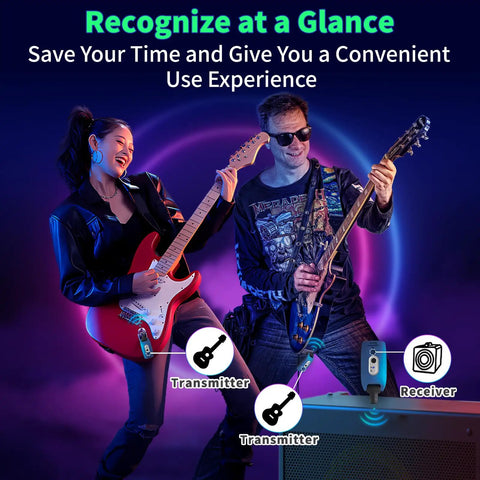 Musicians using 2.4GHz Wireless Guitar System With Transmitter And Receiver, Rechargeable, Four Channels, Range Up To 100 Feet