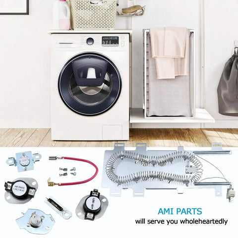 Upgraded Dryer Heating Element Kit 8544771 With WP8544771 Thermal Fuse 279973 3392519 And 279816 Thermostat Cut Off For Whirlpool Maytag Kenmore Dryers displayed with components.