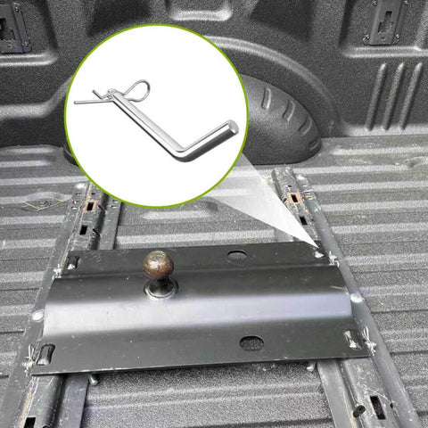 Side view of Replacement Heavy Duty 1/2-Inch 5th Wheel Pins And Clips For Base Rails And Gooseneck Hitches, installed, galvanized finish