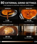 Image showing 80 external grind settings for Manual Burr Coffee Grinder With 80 Adjustable Settings For Portable Espresso And French Press Brewing.
