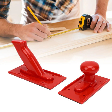 Heavy Duty Woodworking Push Blocks 2 Pack With Ergonomic Rounded And Angled Handles For Table Saw Router Table Planer ABS Plastic Construction For Safe Smooth Cuts, shown on a woodworker's table with measuring tools.