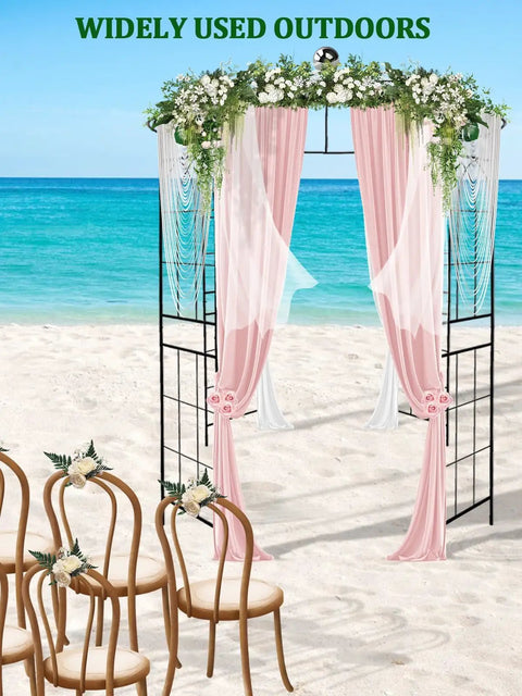 Heavy Duty Garden Pergola Trellis And Wedding Arbor Metal Gazebo Arch For Outdoor Climbing Plants decorated on a beach