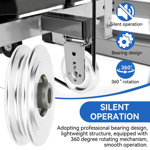 Aluminum Pulley Wheels For Cable Machines, 2 Pack Universal Bearing Wheels For Home Gym Attachments, 70mm Bore, Smooth Glide, Easy Swap, Durable Alloy Construction For Quiet, Reliable Workouts. close-up of aluminum pulley wheel on cable machine