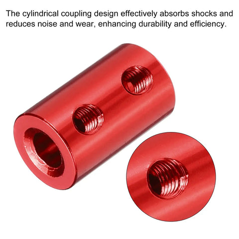 Red aluminum Rigid Shaft Coupler 3mm to 6mm L20mm by D12mm for 3D printers and DIY projects, close-up of screw holes