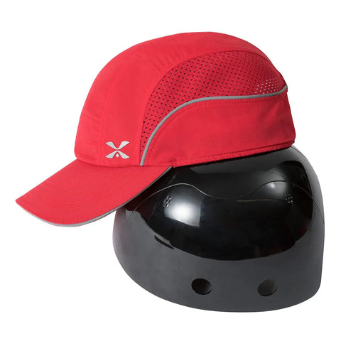 Lightweight Red Bump Cap With Removable ABS Shell And Foam Padding, Baseball Hat Style Head Protection For Work, Breathable Long Brim