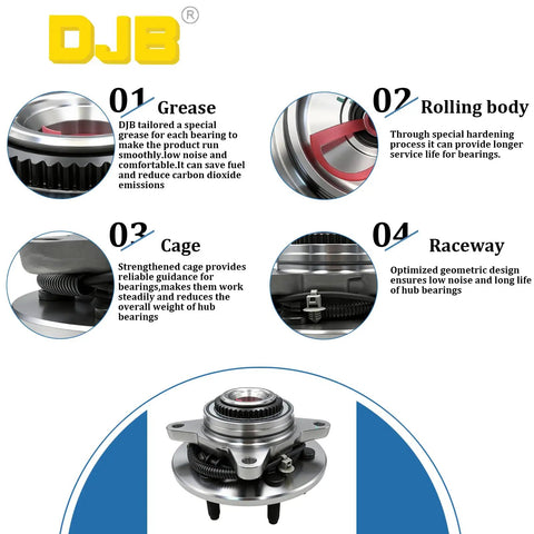 4WD Front Wheel Bearing And Hub Assembly Fits Ford F150 2005 2006 2007 2008 6 Lug With ABS Replacement diagram showing features