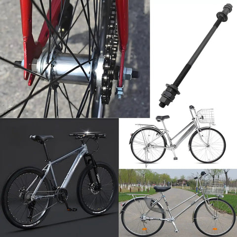 Top Shelf 9.45 Inch Long Rear Hub Shaft For Bike 3/8 Diameter 26 Tpi Threads Multispeed Wheel Axle Kit on bike wheel hub.
