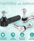 EZGO TXT Golf Cart Ball Joint Kit And Tie Rod End Set Fits 2001 Up 36V Electric Or Gas, Built Tough Right And Left Tie Rod Ends And Steering Back Outer Ball Joint 70695-G01 70902-G01 70902-G02 OEM Compatible, shown with metal ends