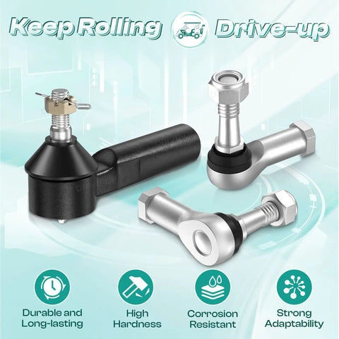EZGO TXT Golf Cart Ball Joint Kit And Tie Rod End Set Fits 2001 Up 36V Electric Or Gas, Built Tough Right And Left Tie Rod Ends And Steering Back Outer Ball Joint 70695-G01 70902-G01 70902-G02 OEM Compatible, shown with metal ends